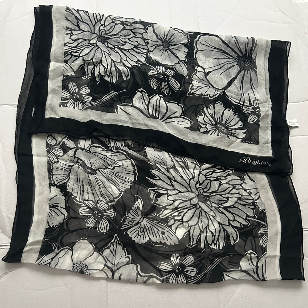 Brighton Women’s 100% Silk Scarf - Black & White Floral